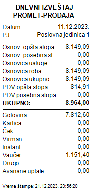 Dnevni izveštaj Dnevni izveštaj