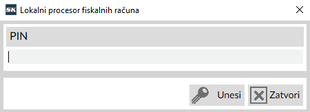 Izgled prozora za unos PIN-a