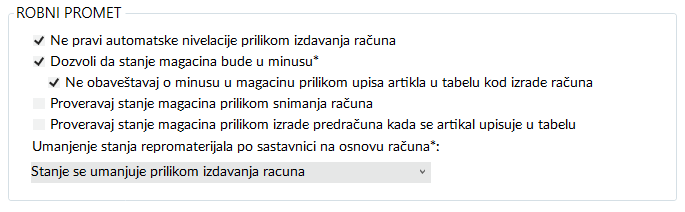 Podešavanja vezana za robni promet Robni promet