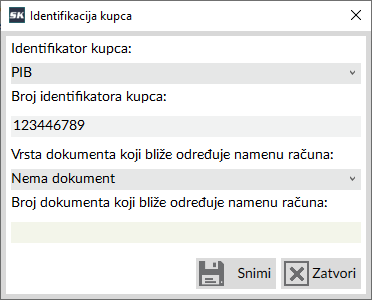 Prozor za identifikaciju kupca
