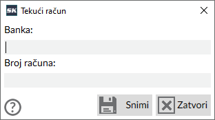 Prozor za unos tekućih računa Prozor za unos tekućih računa