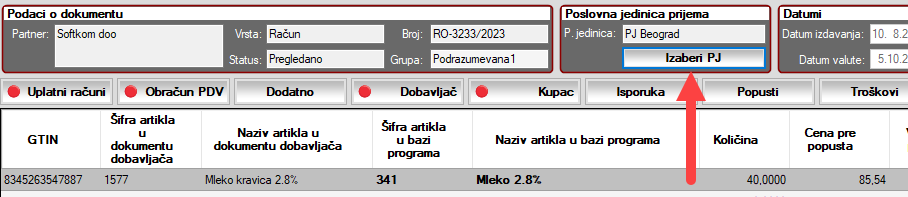 Povezivanje e fakture i poslovne jedinice