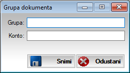 Prozor za unos grupe dokumenata