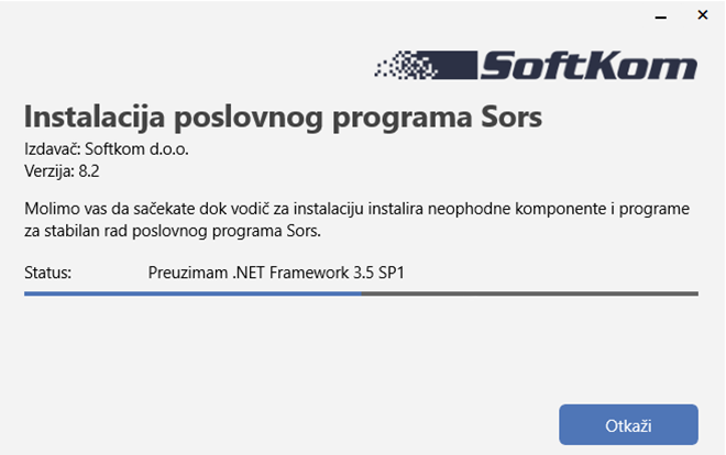 Prozor za praćenje toka instalacije Prozor za praćenje toka instalacije