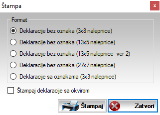 Izbor obrasca za štampu deklaracija Izbor obrasca za štampu deklaracija