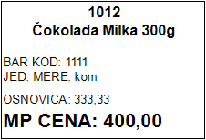 Nalepnica sa cenom 7 redova sa 3 nalepnice u redu na A4 (60mmX40mm)