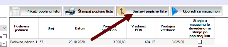Dugme za spajanje popisnih lista Dugme za spajanje popisnih lista