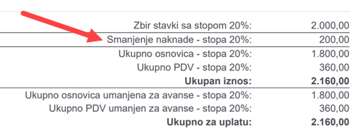 Popust na nivou računa u PDF prikazu e fakture Popust na nivou računa u PDF prikazu e fakture