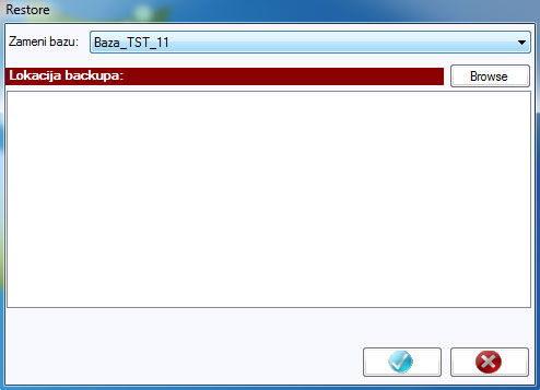 Prozor za vraćanje rezervne kopije - restore