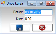Prozor za evidenciju promene kursa